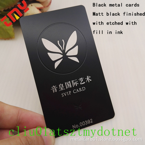 Cheap Black Metal Business Cards Wholesale, Silver Laser Etching Metal Business Card Cutout Logo Spot Colors China